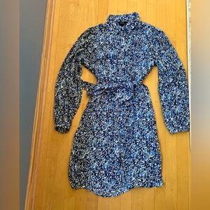 Blue Floral Button Down Long Sleeve Dress - Well Worn Brand - Sz S - NWT
